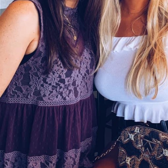 Free People Purple Lace and Swiss Dot Blouse - Picture 2 of 6